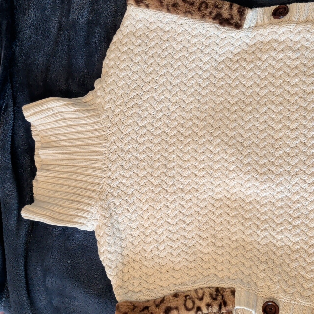 Aspen Kids Turtleneck Poncho Cream Faux Fur Size L 10 Cape Knit - Picture 5 of 11
